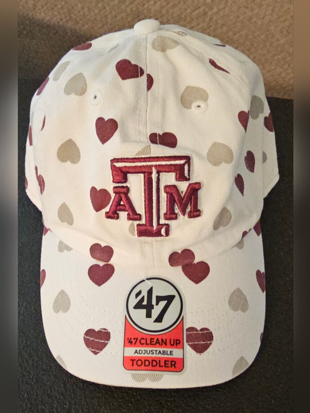 NWT '47 Texas A&M Aggies Adore Pattern Toddler Adjustable Hat Hearts